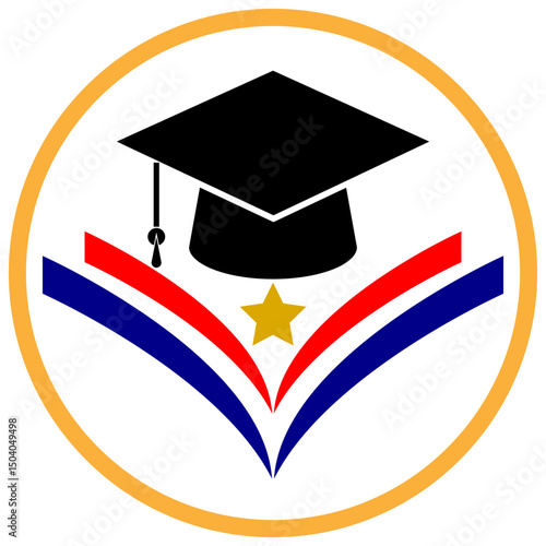 Graduation hat toga cap icon, vector illustration logo