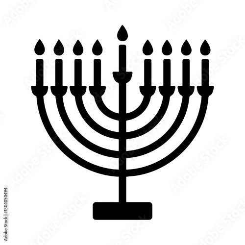 Menorah icon nine branched candleholder for Hanukkah transparent background Jewish holiday symbol