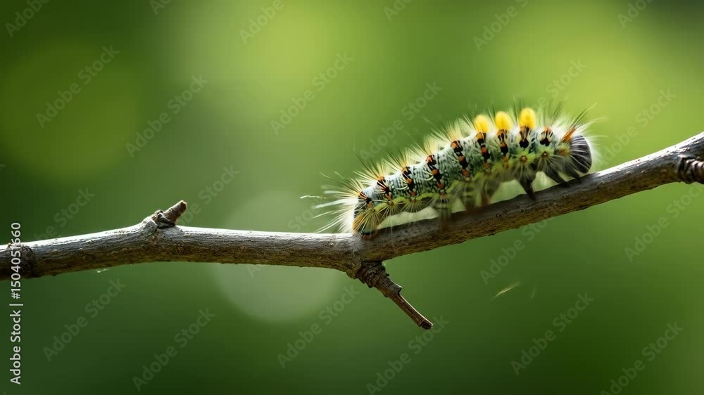 Fuzzy Caterpillar on Twig, a Close-Up of Nature's Tiny Wonder, Showing Beauty and Intrigue in Detail for Nature Lovers and Biology Enthusiasts. Fuzzy Caterpillar on Twig, a Close-Up of Nature's Tiny Wonder, Showing Beauty and Intrigue in Detail for Nature Lovers and Biology Enthusiasts.