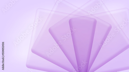 Abstract horizontal background with transparent 3D shapes of monochrome lilac or pastel purple color. Multilayered glass squares, modern design. Empty vector template with copy space for web banner.