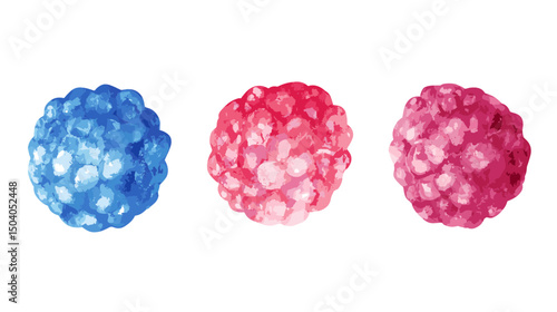 Three Dimensional Spheres in Blue Red and Pink Hues Over White Backdrop