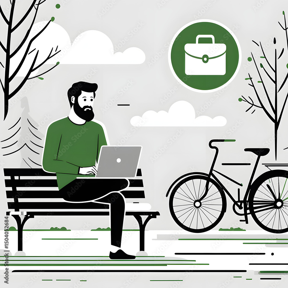 Businessman working on a laptop while sitting on a bench Businessman working on a laptop while sitting on a bench