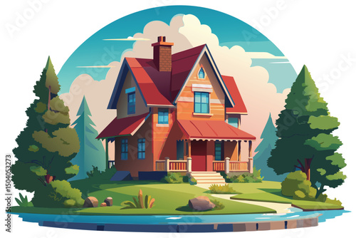 Dream House in a Serene Landscape. A picturesque home nestled in nature