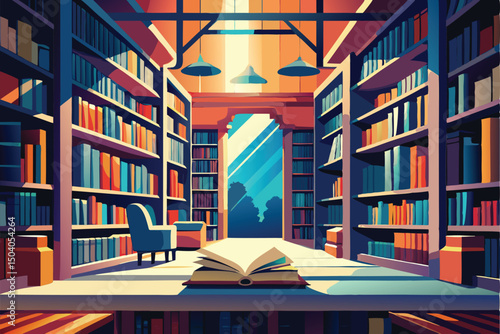 Sunlit Library. A Haven of Books and Tranquility