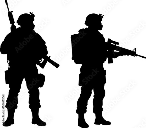 American Army Soldier Team Silhouette with Rifles vector