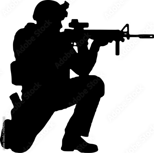 American Army Soldier Team Silhouette with Rifles vector