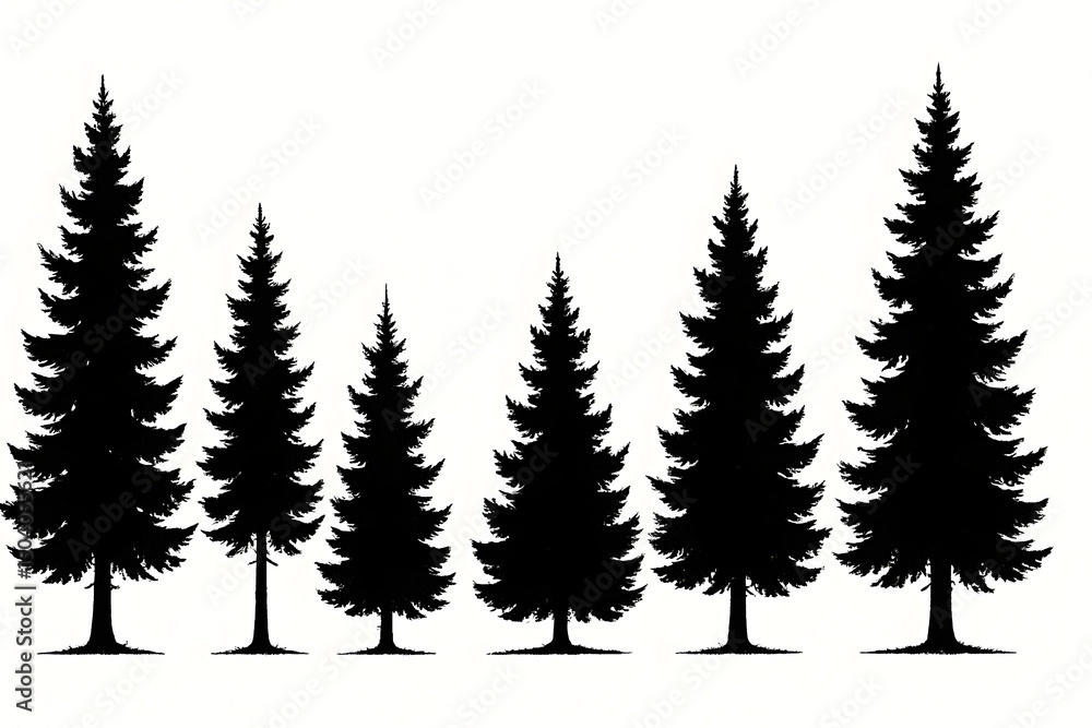 Obraz premium Silhouette Forest Scene: A striking display of evergreen trees, their forms silhouetted against the sky. The image provides a sense of peace and the natural world.