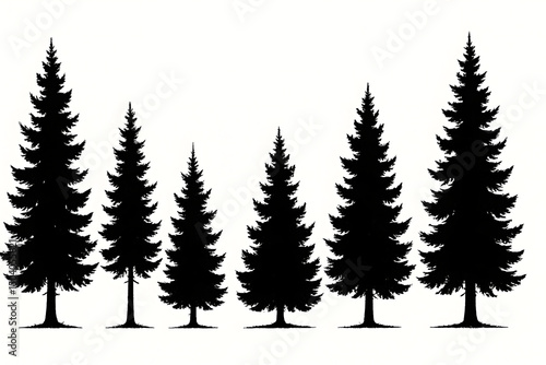 Silhouette Forest Scene: A striking display of evergreen trees, their forms silhouetted against the sky. The image provides a sense of peace and the natural world.