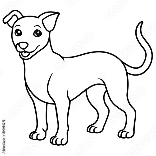 Adorable cartoon dog standing happily presents clear lines suitable for coloring activity pages
