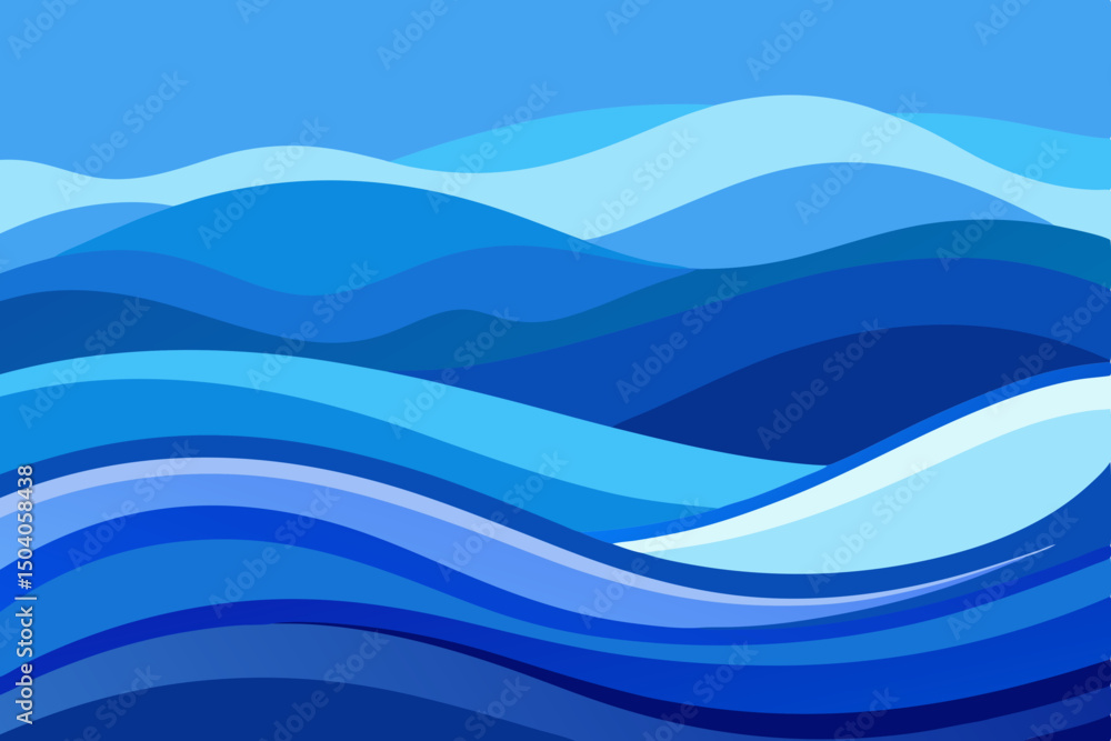 Fototapeta premium Abstract blue waves on a white background with layered color design