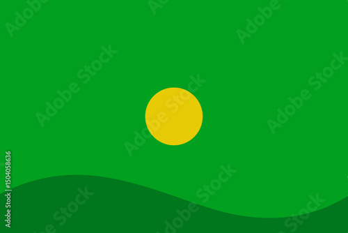 Abstract green landscape with yellow circle and transparency suitable designs