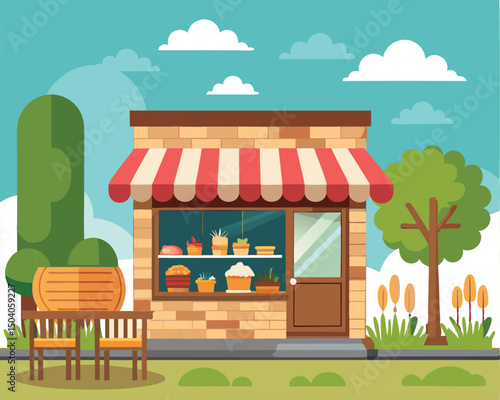 Charming Bakery Shop Exterior with Outdoor Seating