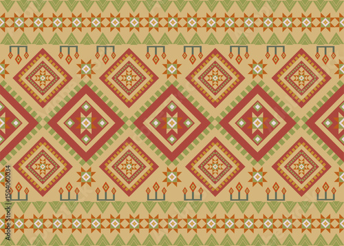 Tribal Diamond Pattern with Olive and Mustard Tones
