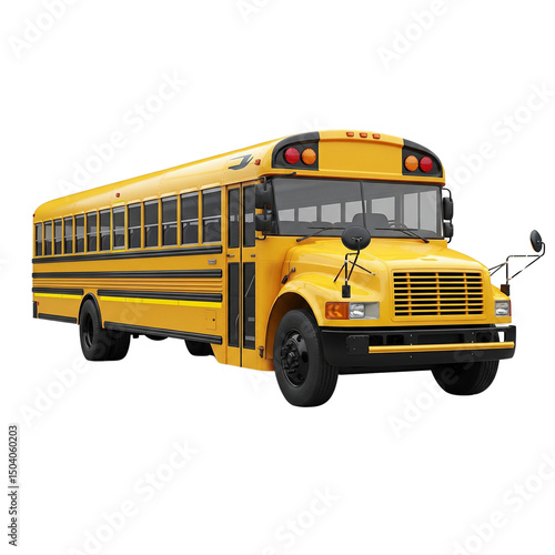 Yellow school bus isolated on transparent or white background, png