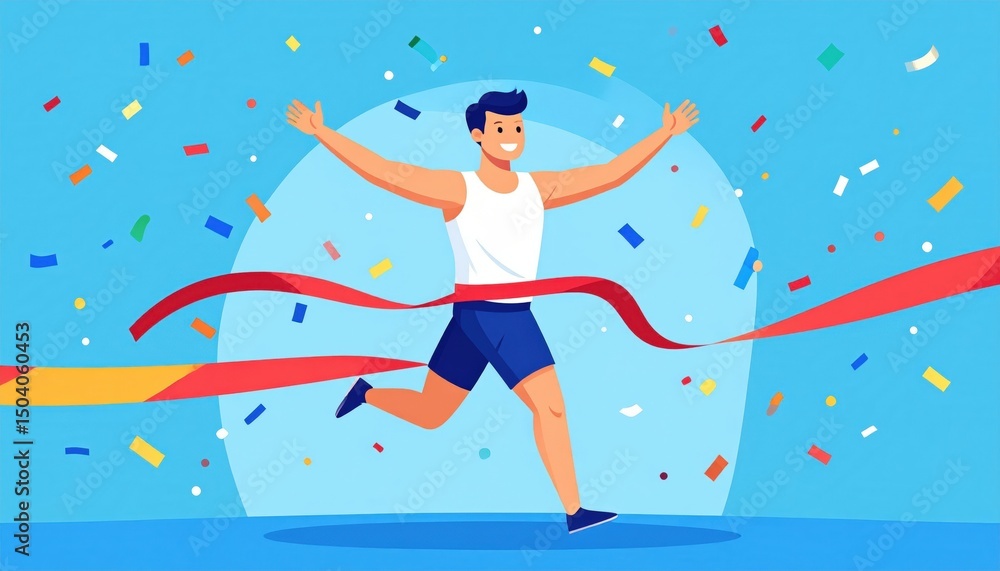 Happy Man Crossing Finish Line In Pixel Art Style Happy Man Crossing Finish Line In Pixel Art Style