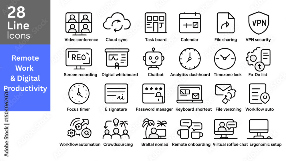 30 Remote Work Line Icons – Digital Productivity Tools 30 Remote Work Line Icons – Digital Productivity Tools