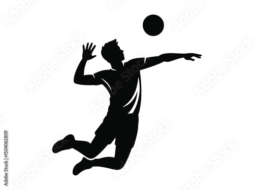 Silhouette of a volleyball player spiking the ball against a clean white background