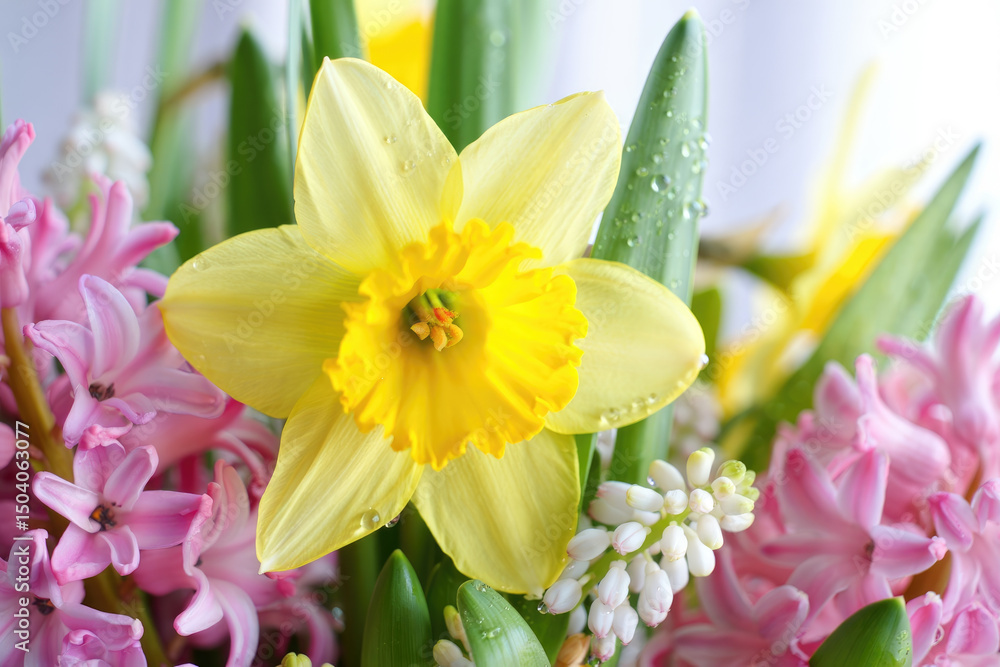 Fototapeta premium Close-up view of a colorful bouquet of spring flowers, perfect for decoration.