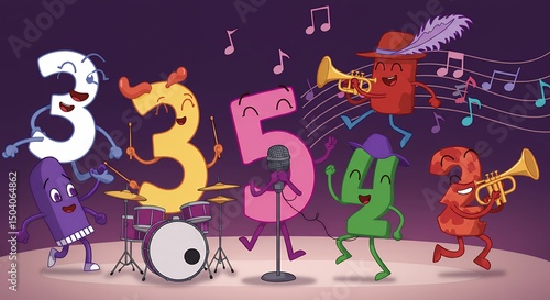 Cartoon Numbers Playing Music