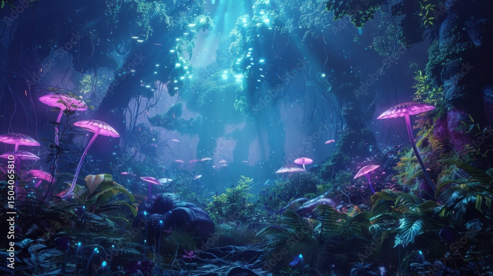 custom made wallpaper toronto digitalEnchanted glowing forest with bioluminescent mushrooms