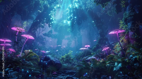 Wallpaper Mural Enchanted glowing forest with bioluminescent mushrooms Torontodigital.ca