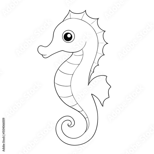 A cute cartoon seahorse with big eyes and a curled tail awaits coloring