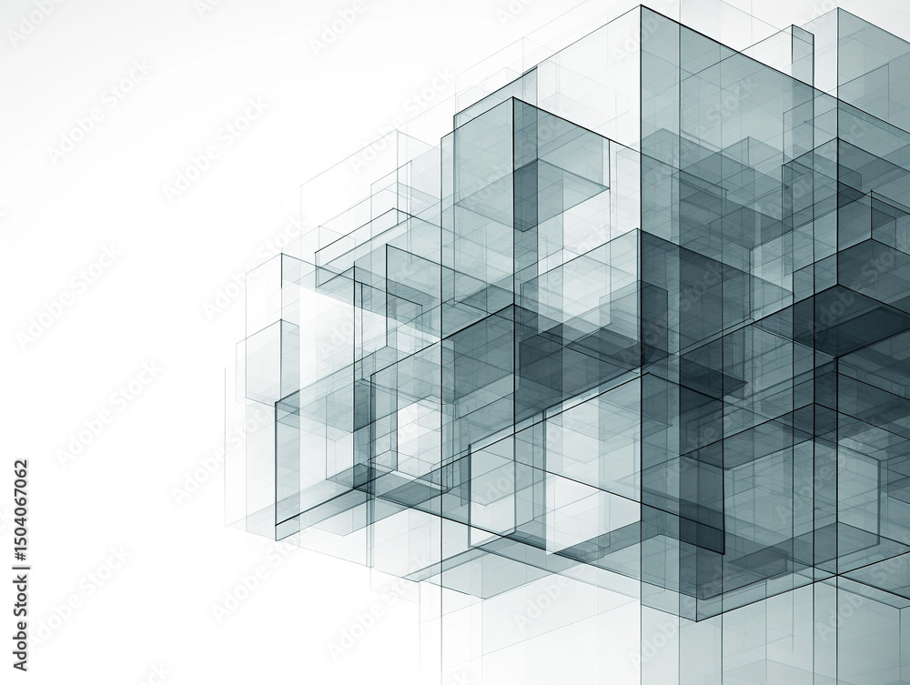 Fototapeta premium Abstract Transparent Cubes Structure, 3D Geometric Design, Futuristic Architecture, Glass Construction, Minimalist Art