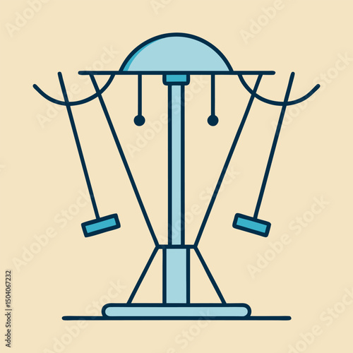 Simple blue swing ride illustration for theme park or playground