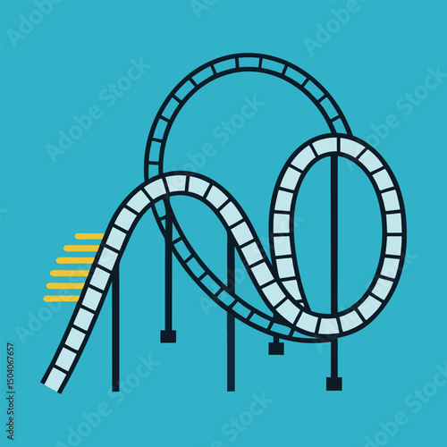 Roller coaster ride illustration in minimalist style on blue background