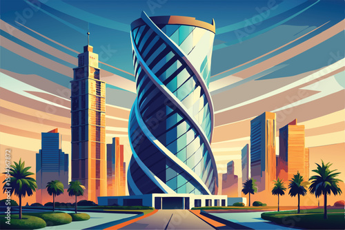 Futuristic Cityscape. A Stunning View of Modern Architecture and Highrise Buildings