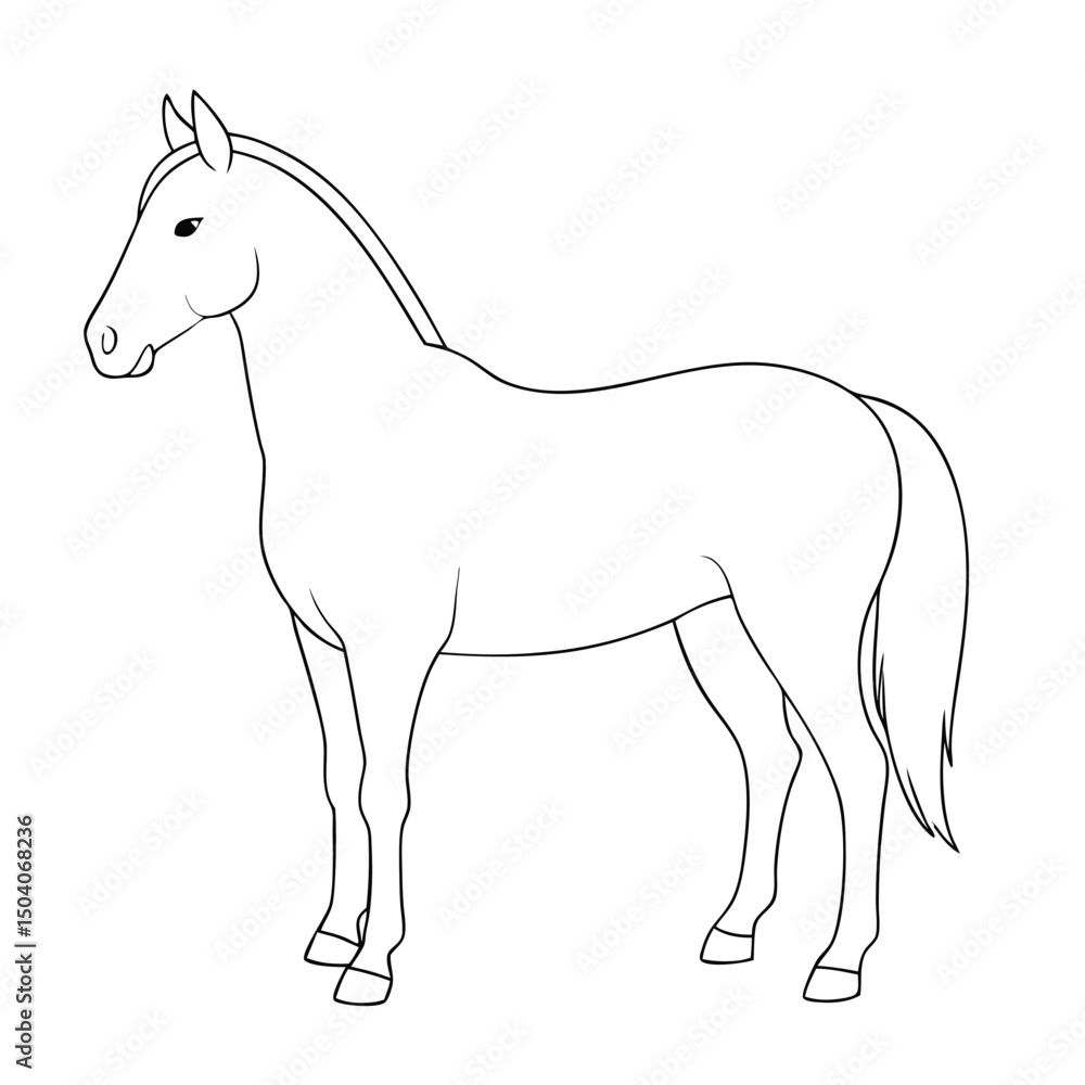 Standing horse line art presents a simple animal outline of equestrian beauty and grace Standing horse line art presents a simple animal outline of equestrian beauty and grace