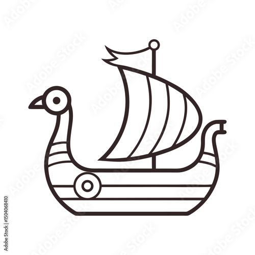 Minimalist viking ship vector illustration outline style drakkar nordic boat design