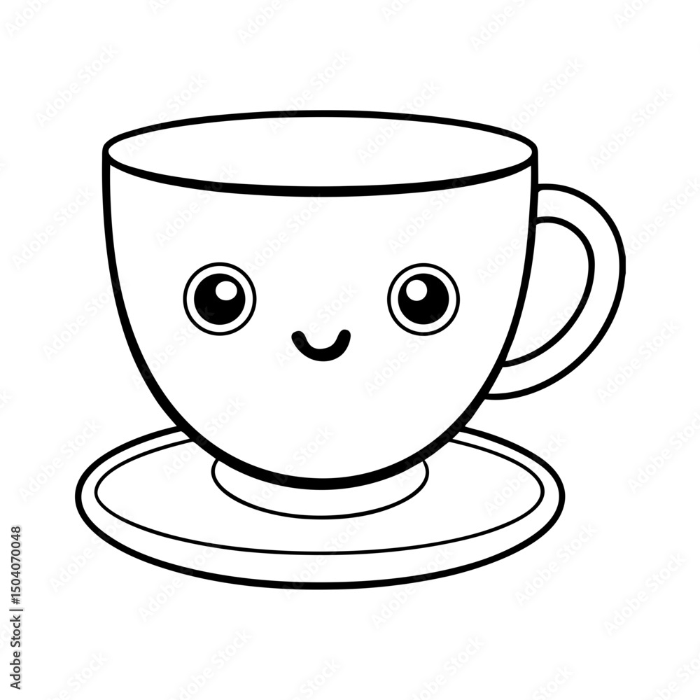 Teacup with Saucer Adult and Kids Coloring Page Vector Teacup with Saucer Adult and Kids Coloring Page Vector