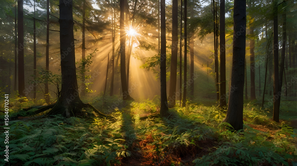 Obraz premium AI-Generated Morning Sunlight in Enchanted Forest