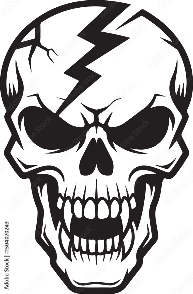 Fototapeta premium Angry Skull silhouette with Lightning Crack – Bold Vector Skull Illustration