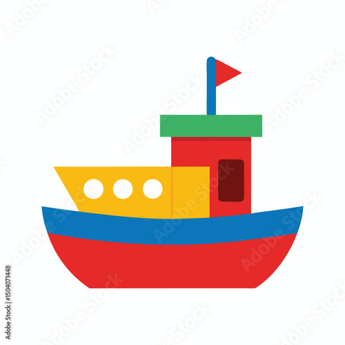 Colorful flat design toy boat illustration for children and educational purposes