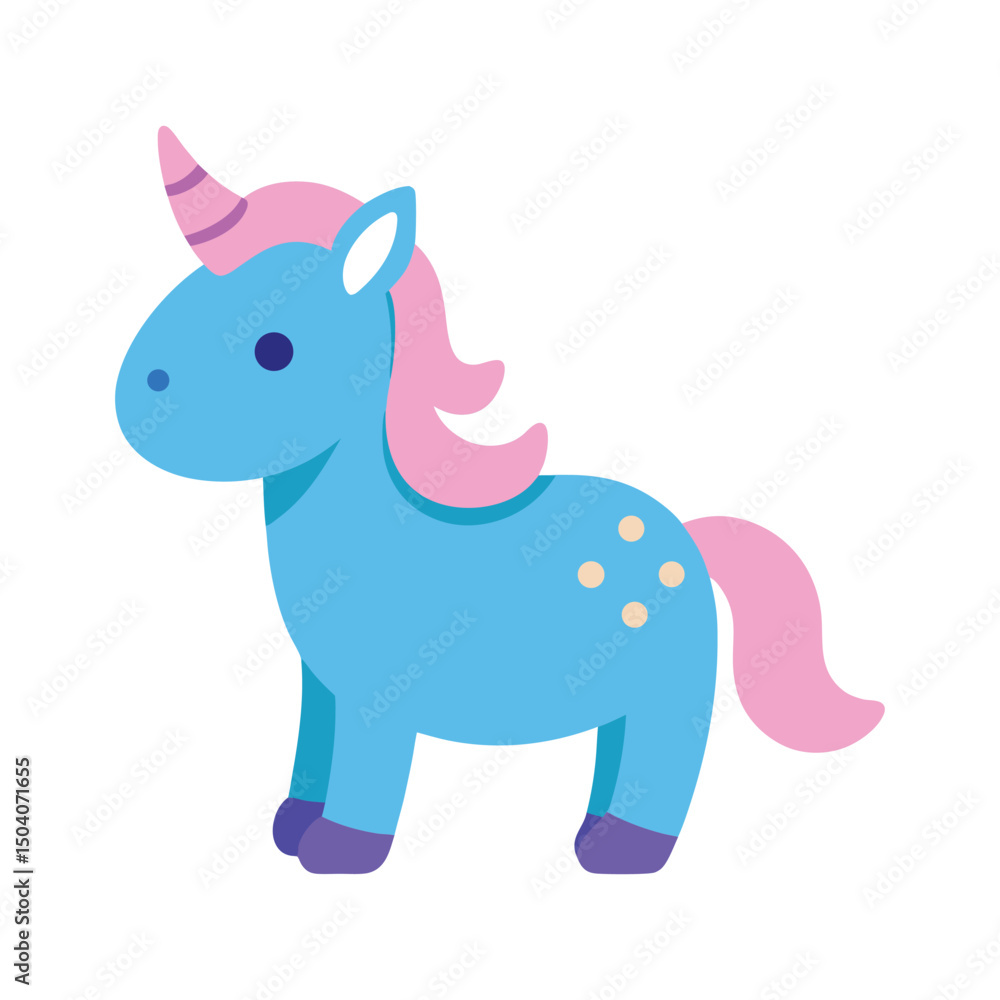 Fototapeta premium Cute blue unicorn with pink mane vector illustration for childrens designs