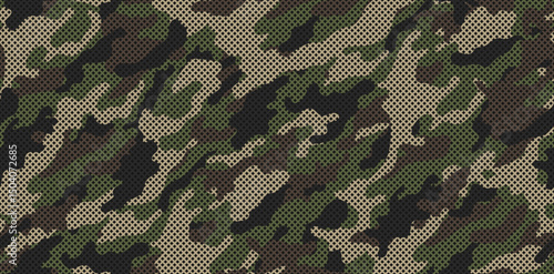 Green camouflage pattern with grid. Military camouflage pattern for clothing design.	