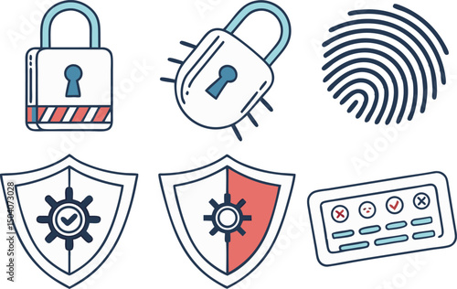 Security Privacy Icon Collection.  Digital Safety Icon Set. Data Protection Graphic Icons. Privacy Lock Symbol Design. Cybersecurity Icon Pack