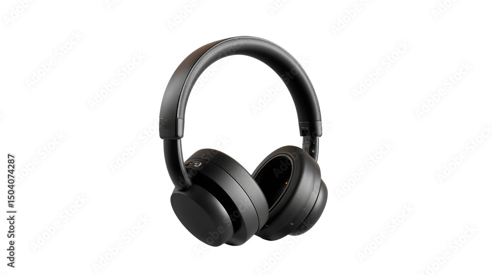 Sleek Black Headphones: A sophisticated studio shot of premium noise-canceling headphones, designed for immersive listening pleasure. Perfect for music, podcasting, and calls. Sleek Black Headphones: A sophisticated studio shot of premium noise-canceling headphones, designed for immersive listening pleasure. Perfect for music, podcasting, and calls.