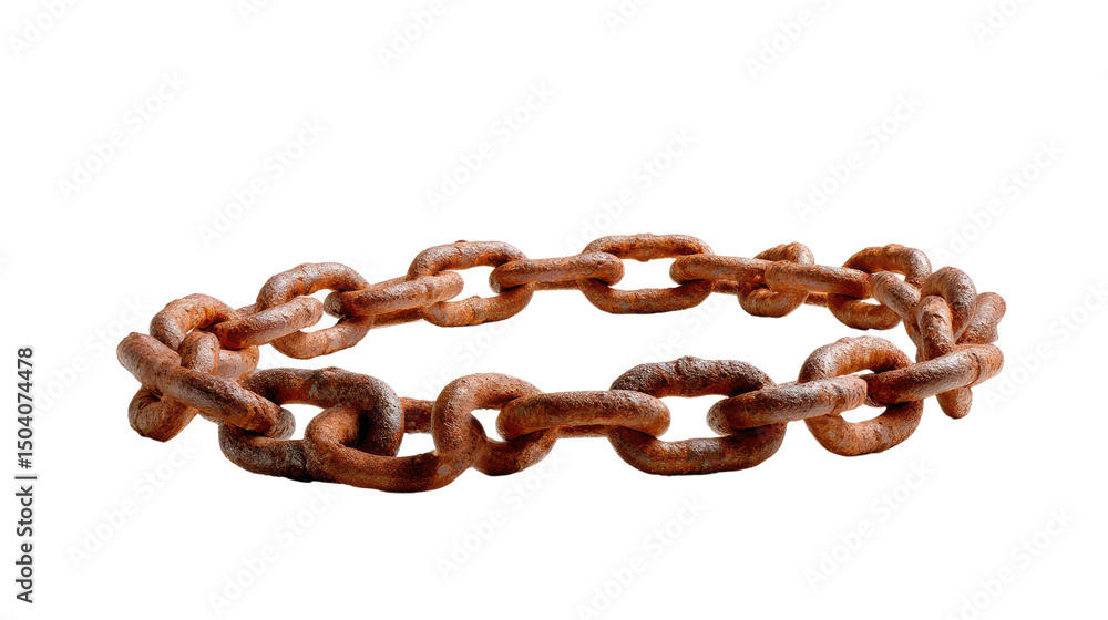 Fototapeta premium Rusty chain: A close-up view of an old, rusty chain, interlocked in a circular formation, symbolising the relentless passage of time and enduring strength.