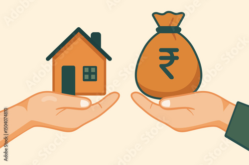 Real estate transactions and investment, with bag displaying the Indian Rupee symbol