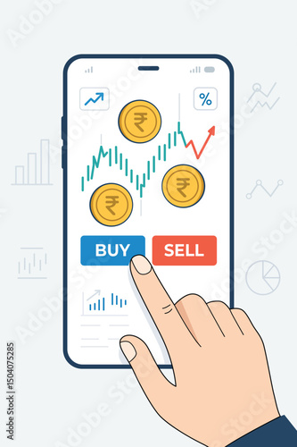 A financial trading app interface displaying a rising trend graph