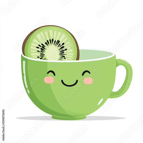 a cute cup with kiwi smiling from the side
