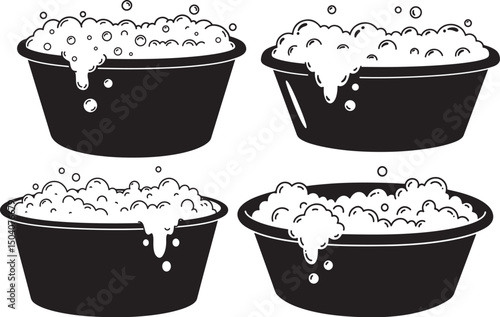 Plastic Basin with Bubbles Icon Silhouette Vector Illustration