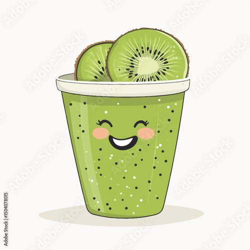 a cute cup with kiwi smiling from the side