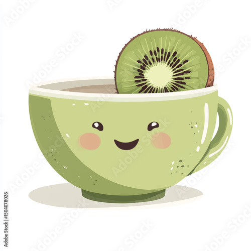 a cute cup with kiwi smiling from the side