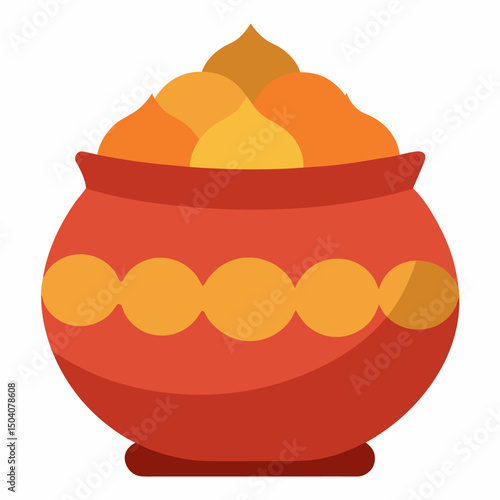 Clay pot with testy food vector on white background.