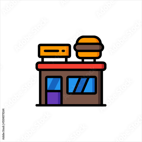 A fast-food restaurant counter with burger and drink