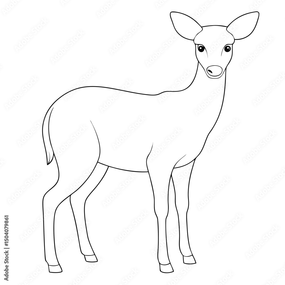 Obraz premium Graceful deer stands attentively as it gazes ahead, outlined in black against white
